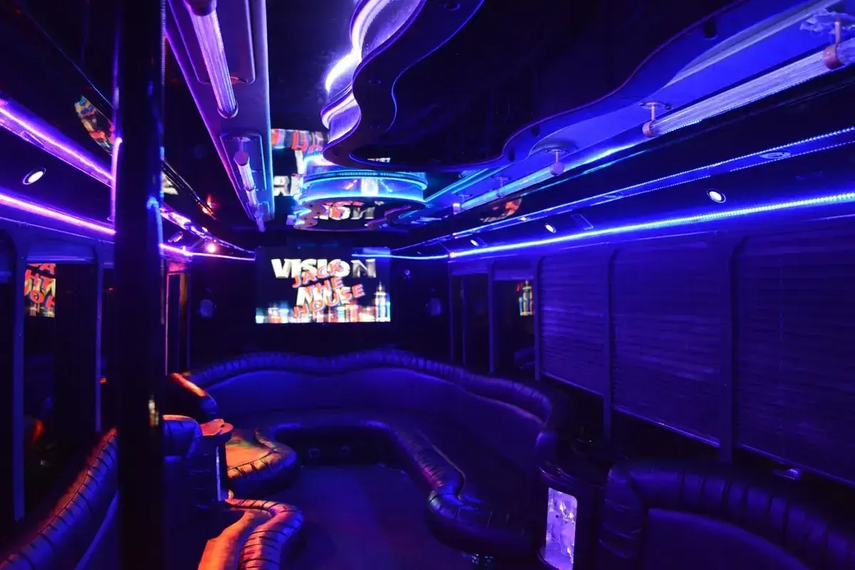 Party bus interior with LED lights