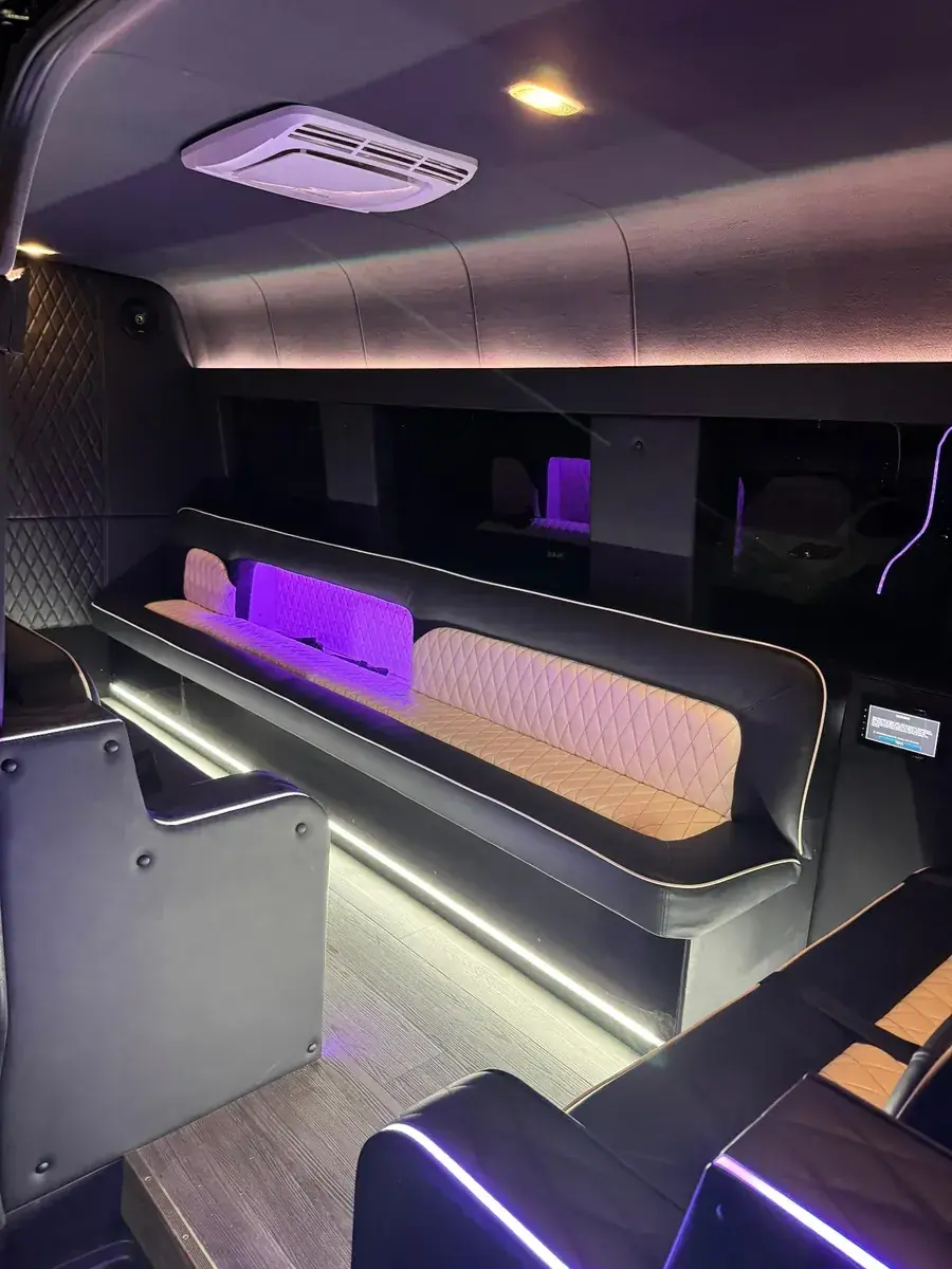 Limo seating with purple lights